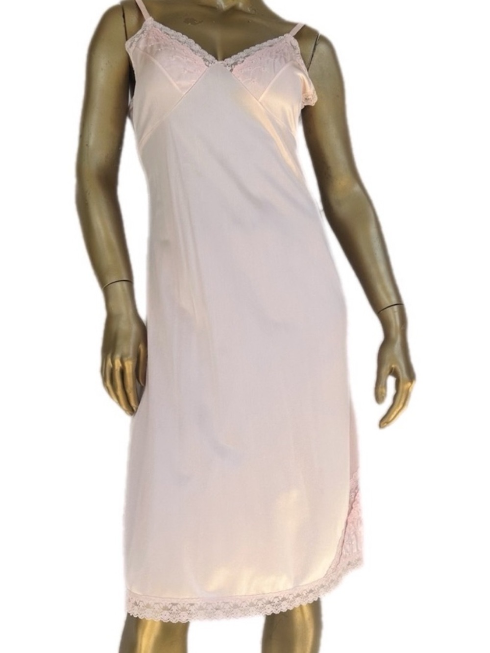 Vintage BESTFORM Antron 3 Nylon embroidered & lace light Pink Slip Dress size 36